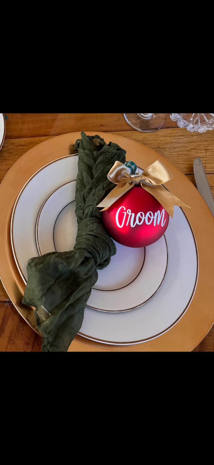 Personalized groom ornament place setting