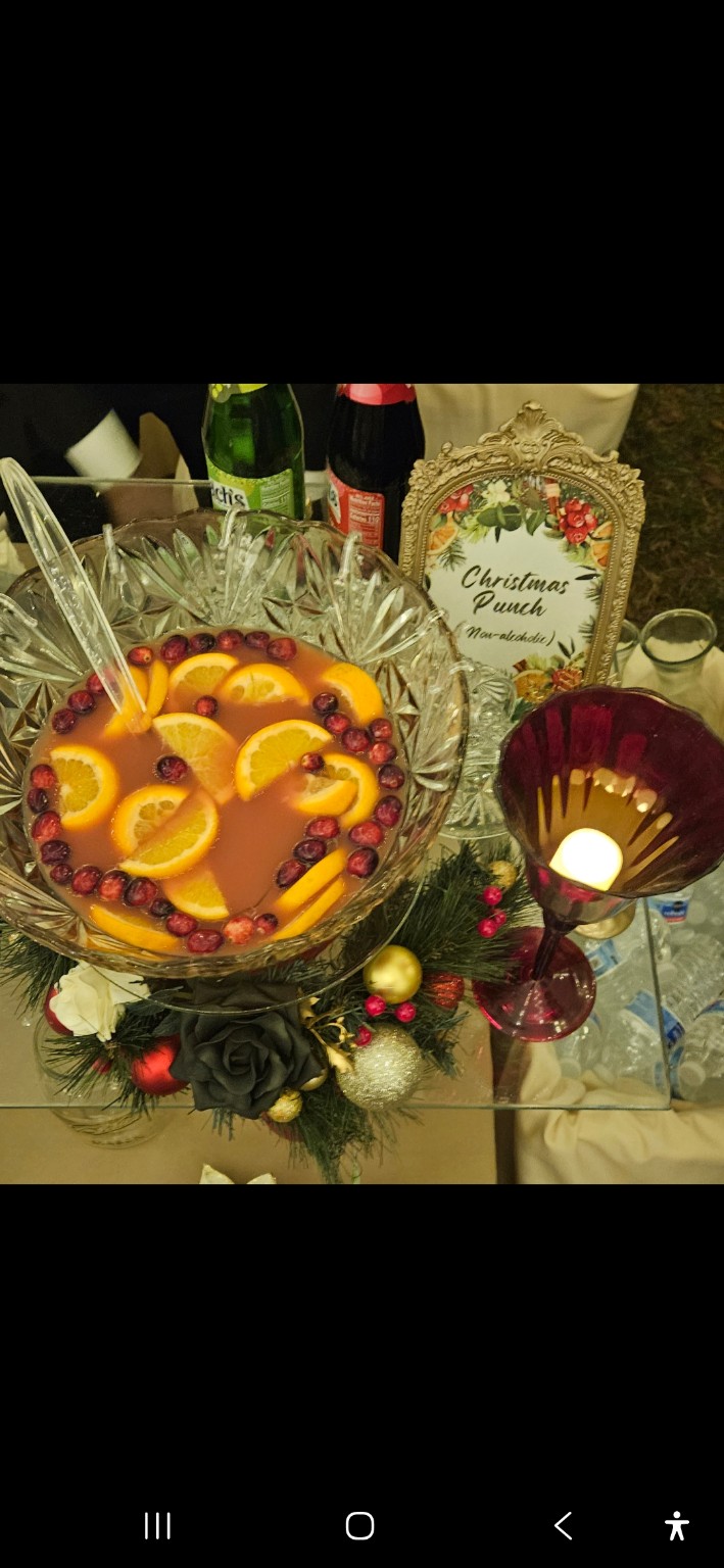 Christmas punch display with citrus and cranberries