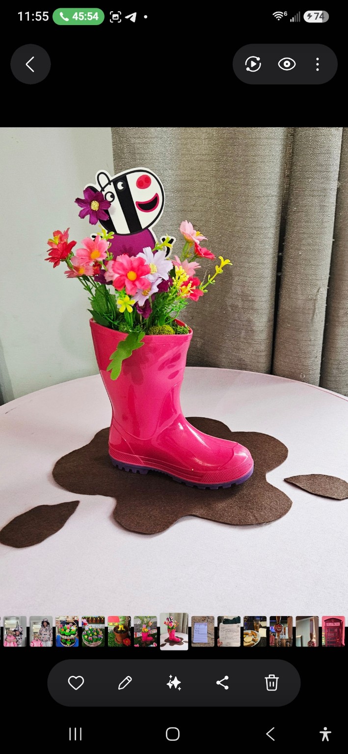 Zebra floral rain boot centerpiece